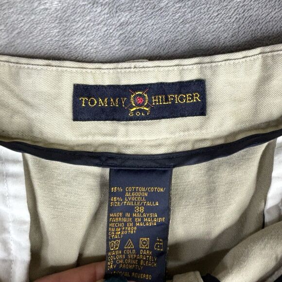 Tommy Hilfiger Pleated Shorts Mens 36x7 90s Lion Crest Twill Tan‎ Khaki Chino - Picture 5 of 11